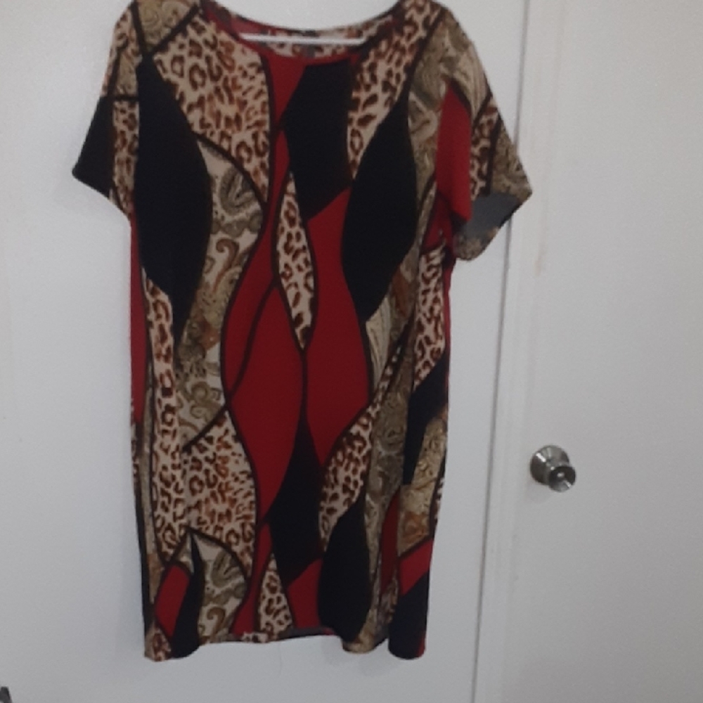 Unk Red and Black Animal Print Midi Dress